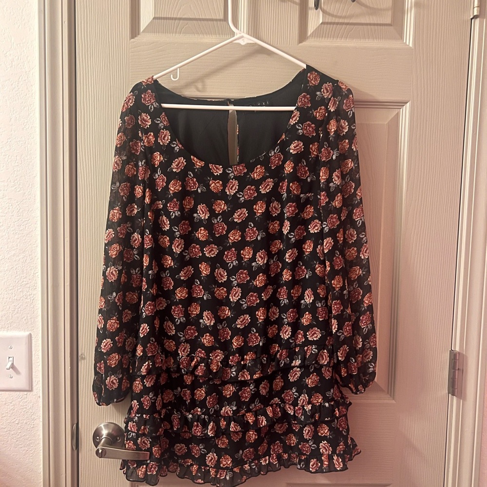 Trixxi Black Dress with Red Floral Design